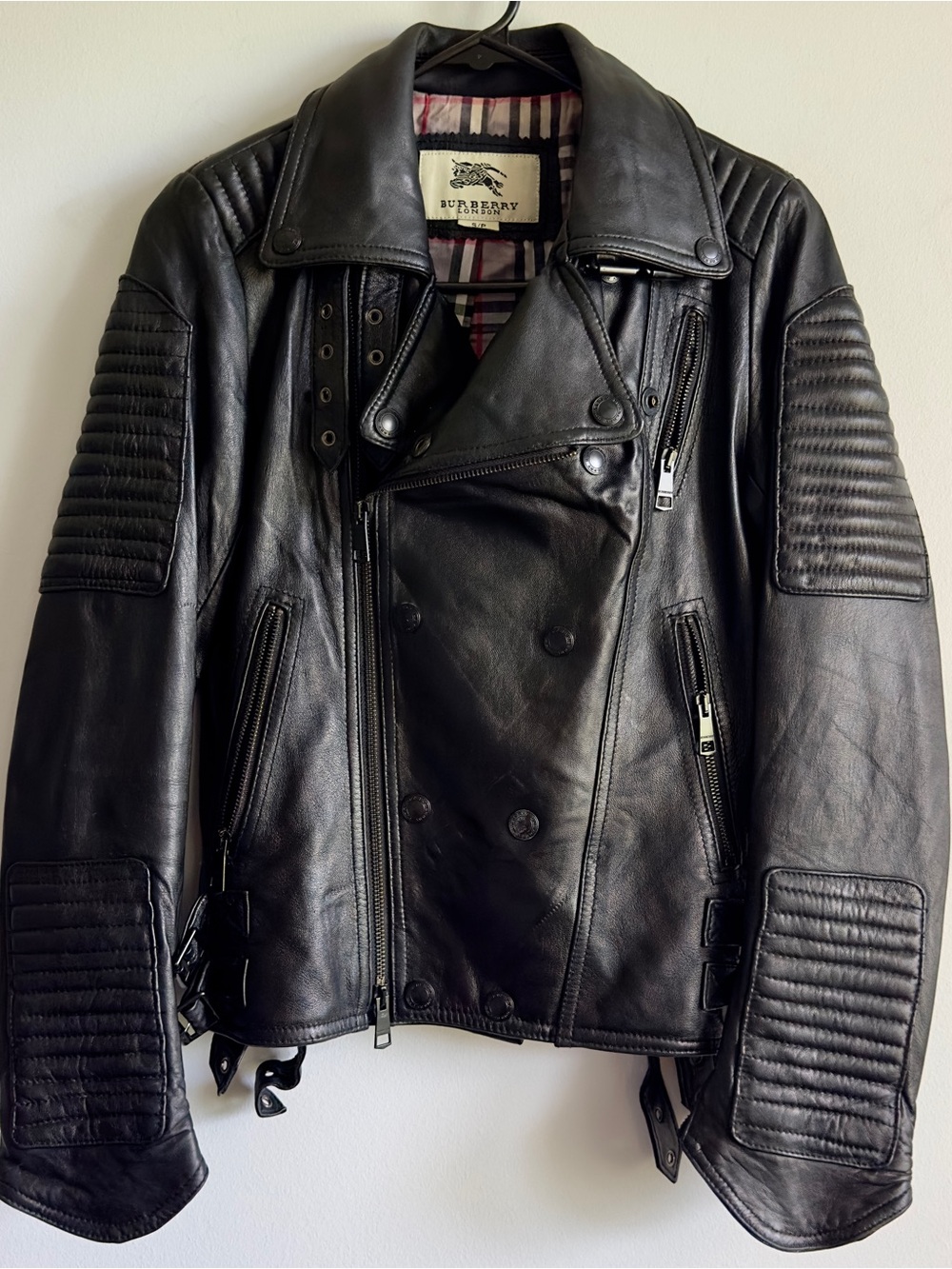 Burberry Black Lamb Leather Bomber-Style Biker Jacket Women S/P